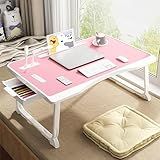 Laptop Bed Table, Laptop Desk for Bed, Foldable Laptop Bed Desk with USB Charge Port, Handle, Desktop Card Slot, Cup Slot, Side Drawer, Portable Laptop Table for Bed Eating Reading Working