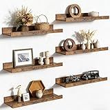 upsimples Floating Shelves for Wall, Wall Shelves for Decor Storage Set of 6, Wall Mounted Wood Shelf for Bedroom, Living Room, Bathroom, Kitchen, Picture Ledge Shelf, Brown