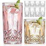 Qipecedm Drinking Glasses, 8 Piece Crystal Glass Cups, Mixed Glassware Set, 4 pcs Crystal Old Fashioned 11oz Highballs and 4 pcs 11oz Whiskey Glasses, Great for Cocktail, Whisky and other Beverages