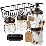 SheeChung Mason Jar Bathroom Accessories Set,6Pcs Rustic Bathroom Set,Brown