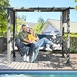 Pamapic 3-Seat Porch Swing with Stand, 990 LBS 2 in 1 Convertible Bed Patio Swings with Canopy Adjustable, Wicker Side Panel Swing Chair Outdoor with Cushion for Backyard, Porch, Garden (Gray)