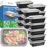 Dealusy 50 Pack (100-Piece) 24 oz Meal Prep Containers Reusable with Lids