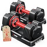 Rendpas Adjustable Dumbbells Set of 2, 5 in 1 Free Select Weight Dumbbell Set with Anti-Slip Texture Handle, Weight Set for Home & Gym, Suit Both Men and Women, Red, 25 Lb, 2 Pcs