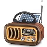 PRUNUS J-150 Portable Radio AM FM SW Bluetooth Speaker, Retro Radios Vintage Transistor with Best Sound, Solar/D Battery Operated/USB Charging, TWS, Support TF Card/USB Playing