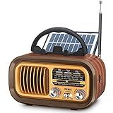 PRUNUS J-150 Portable Radio AM FM SW Bluetooth Speaker, Gifts for Dad and Mom, Retro Radios Vintage Transistor with Best Sound, Solar/D Battery Operated/USB Charging, TWS, Support TF Card/USB Playing