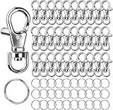LEOBRO 60PCS Lobster Claw Clasps and Key Rings, 30PCS Keychains Clips and 30PCS Key Chain Ring, Keychain Making kit for Key Chain, Jewelry Making, Art Crafts, Silver