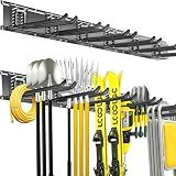 CRXCRC Garage Tool Organizer Wall Mount, 48 Inch Heavy Duty Garden Tool Organizer Storage System, Easy Install with 6 Adjustable Straight Hooks, for Garage, Basement, Shed, Workshop, Black, Steel