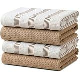 DecorRack 4 Pack Large Kitchen Towels, 16x27 inch Absorbent Dishcloths, 100% Cotton Cleaning Cloth, Beige Set (Pack of 4)