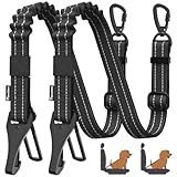 Pawaboo 2Pack Dog Seatbelt for Car,3-in-1 Dog Car Seat Belt Bungee,Shockproof Dogs Tether for Cars with Buckle&Hook Latch, Adjustable Reflective Dogs Cars Harness Leash with 360° Lockable Buckle,Black