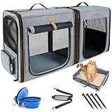 Lekereise 2-in-1 Cat Travel Carrier with Litter Box, (17.7" x2) x16.5"x13" Large Cat Carrier with Zipper Locks for Moving Across The Country (No Hammock) - Grey