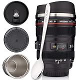 STRATA CUPS Camera Lens Coffee Mug -13.5oz | (2 LIDS + SPOON + BAG) Gift for Him, Dad Gifts, Photography, Camera accessories, Novelty Gifts