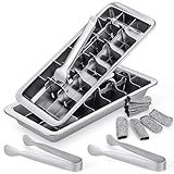 2 Set Stainless Steel Ice Cube Tray 18 Slot Metal Ice Maker Freezer Molds with Lever Tweezers Finger Gloves for Food Juice Bars Kitchens Freezer