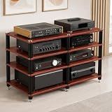 RAJYQODIS 4 Tier Heavy Duty AV Media Stand, Stereo Stands and Racks, Teak