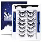 Magnetic Eyelashes and Eyeliner Kit, Reusable Magnetic Lashes 3D Natural Look with Eyeliner and Tweezers, Lightweight & Sweatproof False Eyelashes No Glue Needed