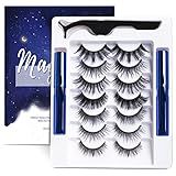 Magnetic Eyelashes Kit, 7 Pairs Reusable 3D Natural Look Magnetic Lashes with Eyeliner & Tweezers, No Glue Needed, Easy to Apply, Lightweight & Waterproof False Eyelashes (7 Pairs)