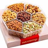 NUT CRAVINGS - Easter Mixed Nuts Gift Basket in Red Gold Box (7 Assortments, 1 LB) Treats for Adults, Food Arrangement, Healthy Snack Care Package, Kosher