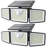 daphino 2500LM Solar Lights Outdoor with Motion Sensor,3 Head 270° Wide Angle Street Area Lights, IP65 Waterproof Security Lighting with 3 Modes(Non-Remote,2 Pcs)