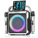 Portable Karaoke Machine, with Wireless Microphones, Bluetooth Party Speaker with LED Lights, Loud Subwoofer, USB/AUX, Outdoor Karaoke Speaker for Adults & Kids, Home & Party