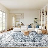 AMADA HOMEFURNISHING 8x10 Washable Area Rug, Low-Profile Large Area Rug with Non-Slip Backing & Durable Edge Binding, Vintage Large Rugs for Living Room, Bedroom, Dinning Room