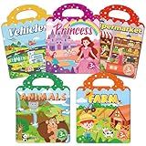 Sticker Books for Toddlers 2-4 Years, 5 Sets Reusable Sticker Books for Toddlers 1-3, Jelly Toddler Stickers Travel Toys for Ages 2+ Kids Boys Girls, Encourages Creativity, Focus, Fine Motor Skills