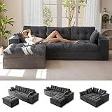 MAXYOYO 104" L Shaped Modular Sectional Sofa with Ottoman, Cloud Boneless Couch with Layered Cushion, Upholstered Sofa in a Box, Flexible Module Combination for Living Room, No Assembly, Dark Grey