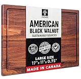 Walnut Wood Cutting Board for Kitchen, Reversible Wooden Cutting Board With Juice Grooves - Chopping Board, Charcuterie Serving Tray Made in Canada (Walnut, 17x11x0.75)