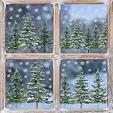 Horaldaily 130 PCS Christmas Window Cling Sticker, Trees Snow for Home Party Supplies Shop Window Glass Display Decoration
