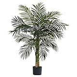 Nearly Natural 4ft Golden Cane Palm, Double Stalk Artificial Tree With Lush Realistic Foliage Maintenance Free Indoor Faux Palm Plant For Living Room, Easy Setup, Perfect Tropical Decoration