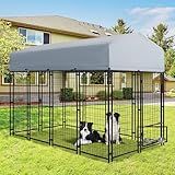 TOBYUL 8x4x6 FT Dog Kennel Outdoor for Large Dogs,Dog Enclosure Dog Cage Pet House with UV-Resistant Waterproof Cover,Double Safety Locks,Rotating Feeding Bowls(95''x51''x69'')