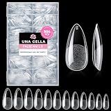 UNA GELLA Almond Gel Nail Tips 504PCS Pre-Etched Clear Fake Nails Tips