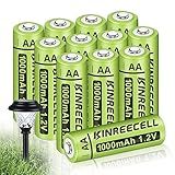 KINREECELL Rechargeable AA Batteries, Ni-MH Double A Solar Batteries High Capacity 1.2V Pre-Charged for Outdoor Solar Lights(AA-1000mAh-12pack)