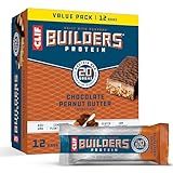 CLIF BUILDERS Protein Bars - Chocolate Peanut Butter Flavor - 20g Plant Based Protein - Gluten Free - Non-GMO - Low Glycemic - No Artificial Sweeteners - Value Pack, 2.4 oz. (12 Count)