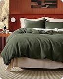 Bedsure Cotton Duvet Cover Queen - 100% Cotton Waffle Weave Olive Green Duvet Cover Queen Size, GentleSoft™ and Breathable Bedding Set for All Season, 3 Pieces, 90"x90"