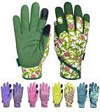 MSUPSAV Gardening Gloves with Touch Screen, Synthetic Leather Yard Work Gloves for Women, Garden Gift, Green, Medium