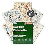 FEBU Swedish Dishcloths for Kitchen | 5 Pack Fresh Flowers Reusable Paper Towels Washable | Swedish Dish Towels | Non-Scratch Cellulose Sponge Cloths | No Odor, Biodegradable Cleaning Cloths