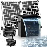 POPOSOAP 70W Solar Pond Waterfall Spillway Kit, 304 Stainless Steel Pondless Waterfall Box with 10FT Corrugated Tubing, 4 Pcs Filter Brushes, 580GPH Solar Powered Water Pump for Garden Ponds