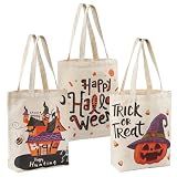 ATFUNSHOP 13.8" Large Halloween Tote Bag Trick or Treat 3 Pack Canvas Reusable Large Bucket with Handle for Kids