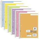 Mead Spiral Notebook, 6 Pack, 1 Subject, Wide Ruled Paper, 7-1/2" x 10-1/2", 70 Sheets per Notebook, Assorted Pastel Colors (930050-ECM)