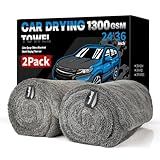 Singrune 2 Pack XL Car Drying Towel – 1300GSM Ultra Absorbent Microfiber, 24"x36" Large Size, Twisted Loop, Lint-Free & Streak-Free for Auto Detailing, Car, SUV, Truck (Gray-Gray)
