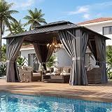 Aoxun Gazebo 10x12 Hardtop Gazebo with Double Galvanized Steel Roof, Gray