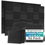 Knightsacoustic 96 Pack Sound Proof Foam Panels for Walls, 1 X 12 X 12 Inches Acoustic Foam Panels, High Density Acoustic Panels Sound Absorbing, Black Noise Cancelling Studio Wedges(NOT ADHESIVE)