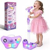 Stand Karaoke Machine for Kids, Singing Toys Gifts for 3 4 5 6 7 8 Year Old Girls Boys, Rechargeable Kid Microphone Bluetooth Speaker with 2 Wireless Mic for Girl Age 4-6 Toddler Birthday Party Toy