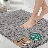 GORILLA GRIP Bath Rug Mat, Thick Soft Absorbent Chenille, Quick Dry Microfiber Mats, Rubber Backing, Machine Washable Shower Floor Rugs, Bathroom Bathmat Home Decor Accessories, 24x17 Grey