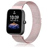 Amzpas Metal Bands for Amazfit Bip U Pro/ Bip U/ Bip 3 Pro/ Bip 3/ Bip S / Bip S Lite/ Bip Lite, 20mm Adjustable Stainless Steel Replacement Strap with Magnetic Buckle, Breathable Quick-Release Wristband for Women Men