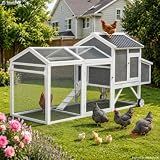 AECOJOY 95'' Chicken Coop with Wheels, Wooden Chicken Coop with 2 Nesting Boxes&Run, Chicken Coop for 6 Chickens, Large Chicken Coop for Sale, Grey&White