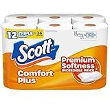 Scott ComfortPlus Toilet Paper, 12 Triple Rolls, 231 Sheets per Roll, Septic-Safe, 1-Ply Toilet Tissue (Packaging May Vary)