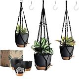 Bouqlife 3 Pack Self Watering Hanging Planters Macrame Plant Hangers with Indoor Flower Pots, 3 Different Size Hanging Basket, Plant Hanger with Hooks for Garden Home Decor Black