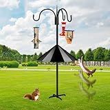 FEED GARDEN 92" Squirrel-Proof Bird Feeder Pole - Heavy-Duty Shepherd's Hook with 3 Hooks, 5-Prong Base & 19" Baffle for Outdoor Feeders & Plants