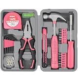 Hi-Spec Tool Set 25pc Pink Household DIY Tool Kit for Women. Small Mini Tool Box Set of Starter Basic Ladies Tools