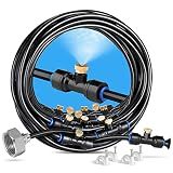 homenote Misting Cooling System 75FT(23M) Pre-Assembled Kit with 28 Brass Nozzles & 3/4" Brass Adapter, Outdoor Mister for Patio, Backyard, Pergola & Greenhouse
